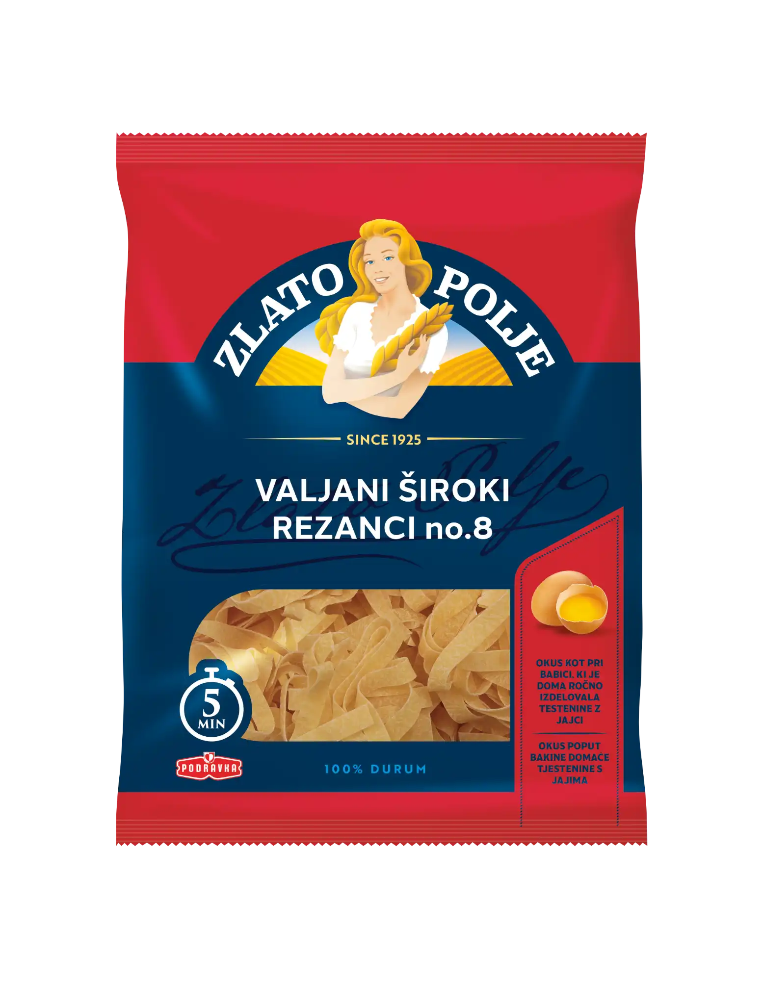 Valjani srednje široki jajčni rezanci (št. 8)